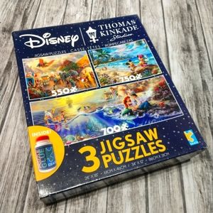 Thomas Kinkade Disney Puzzle 3 Pack NEW Sealed Box Little Mermaid Mickey Mouse M